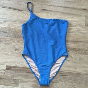 NWT! J. Crew Swim one piece one shoulder strap, blue. Tags attached. Size 10